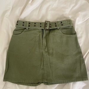 army green belted skirt